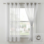 White Textured Slub Sheer Voile Curtains