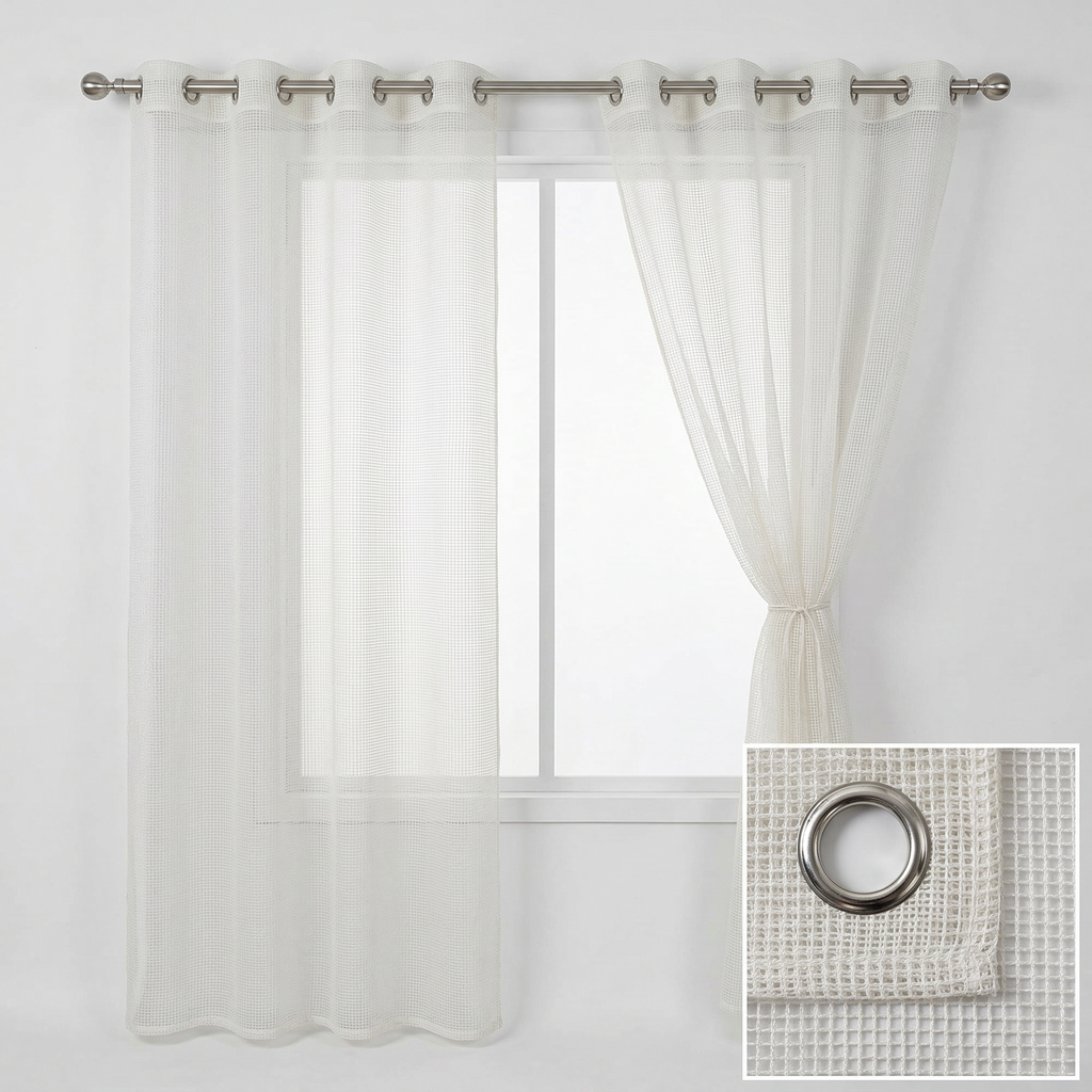 Square Grid Linen Effect Net Curtains