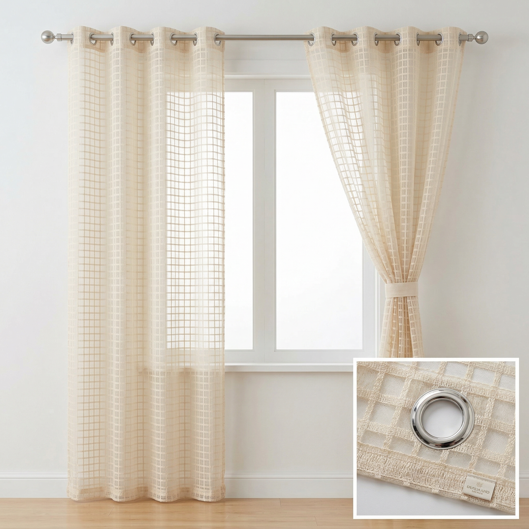 Natural Tailored Pleat Open Mesh Linen Curtains