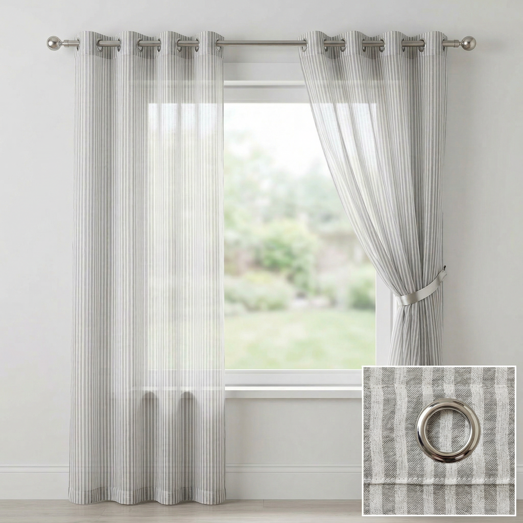 Vertical Stripe Linen Blend Cotton Curtains