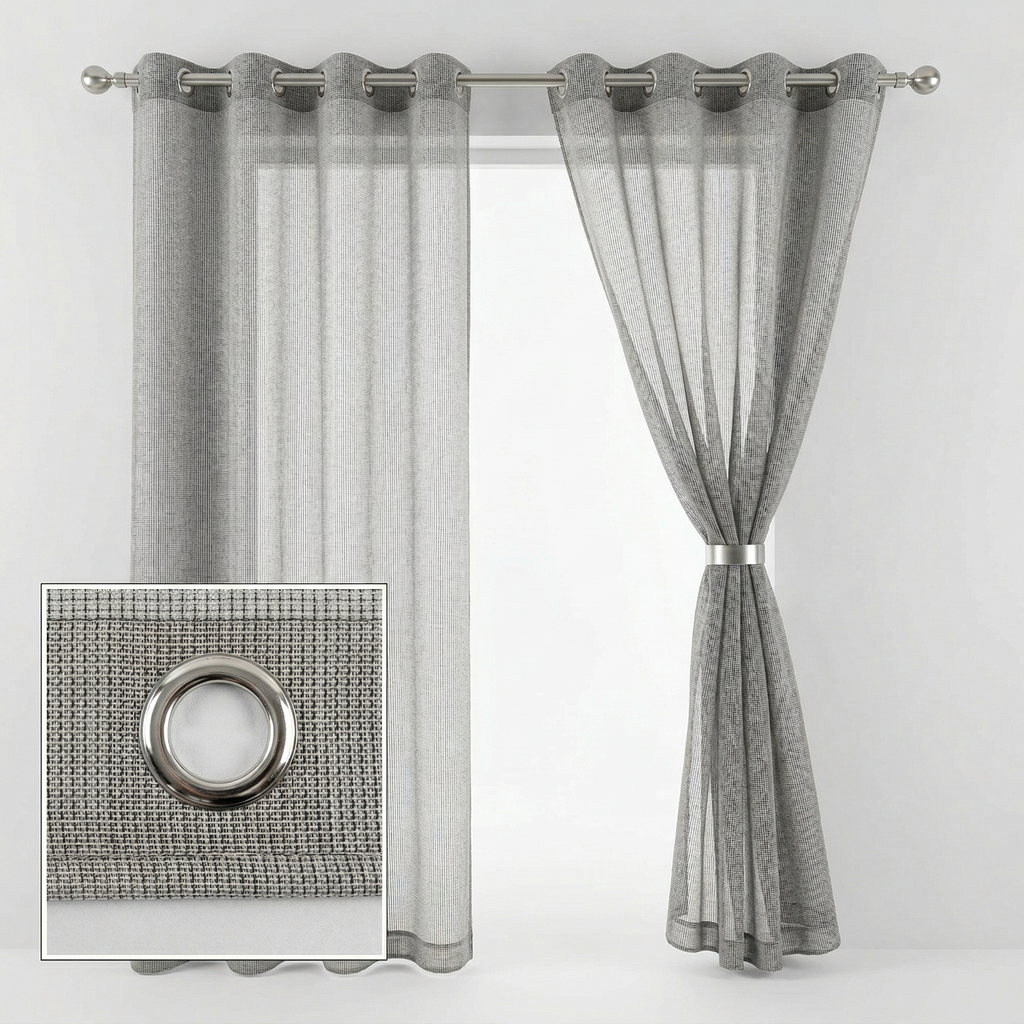 Square Grid Linen Effect Net Curtains