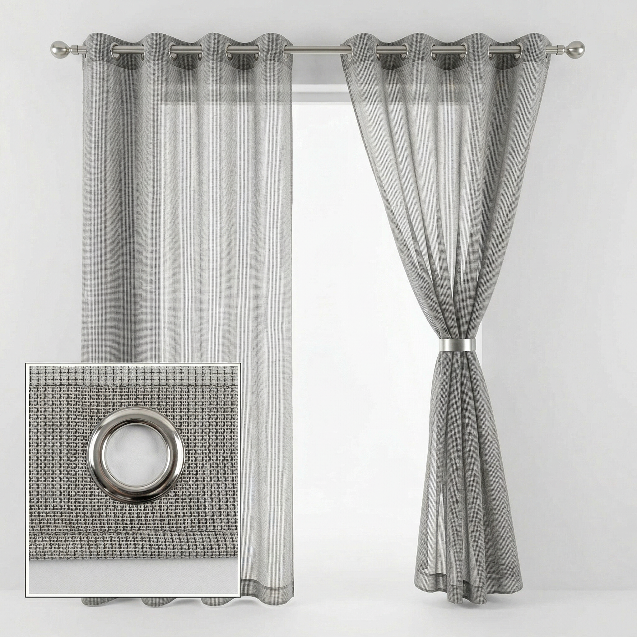 Square Grid Linen Effect Net Curtains