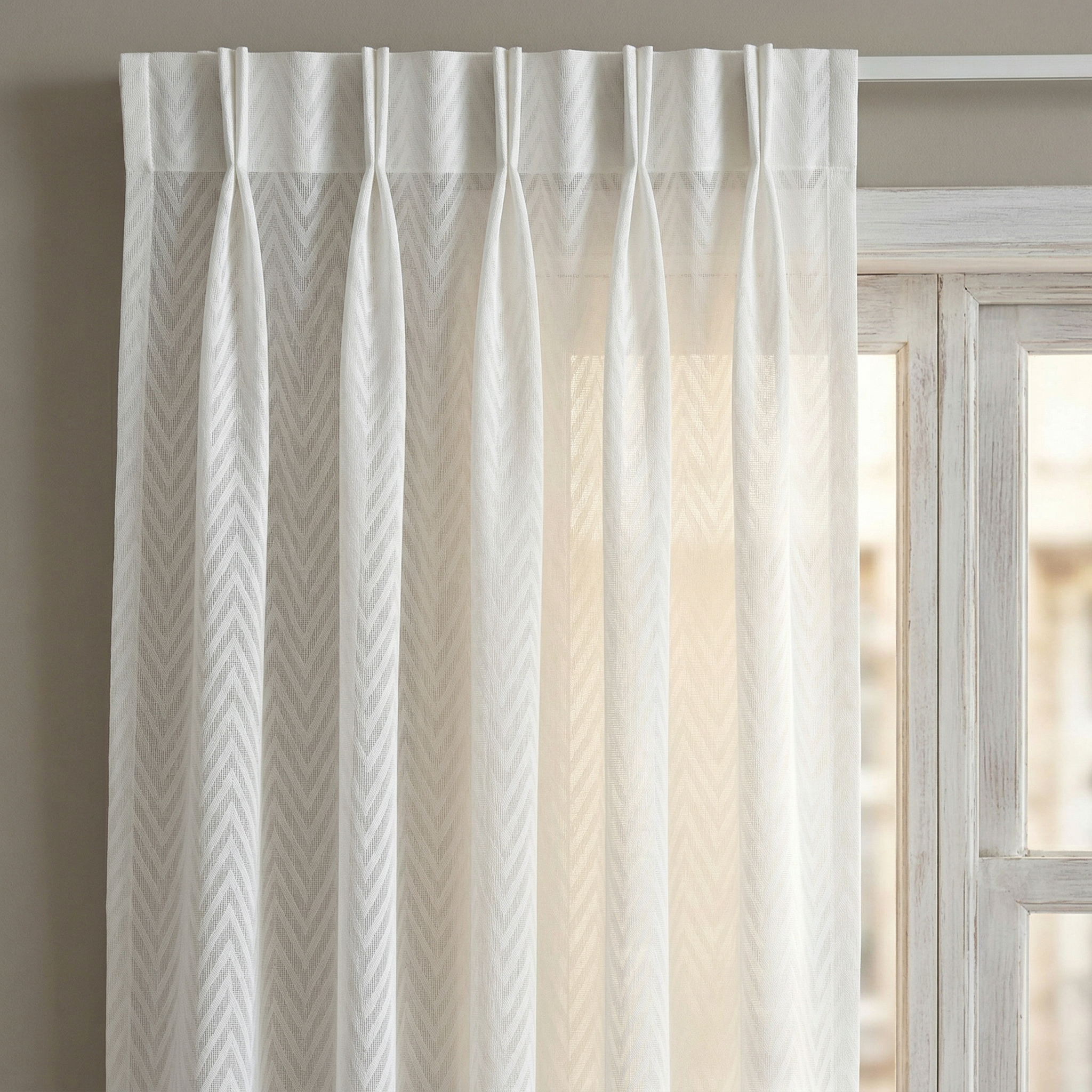 Luxury White Textured Zigzag Sheer Net Curtains