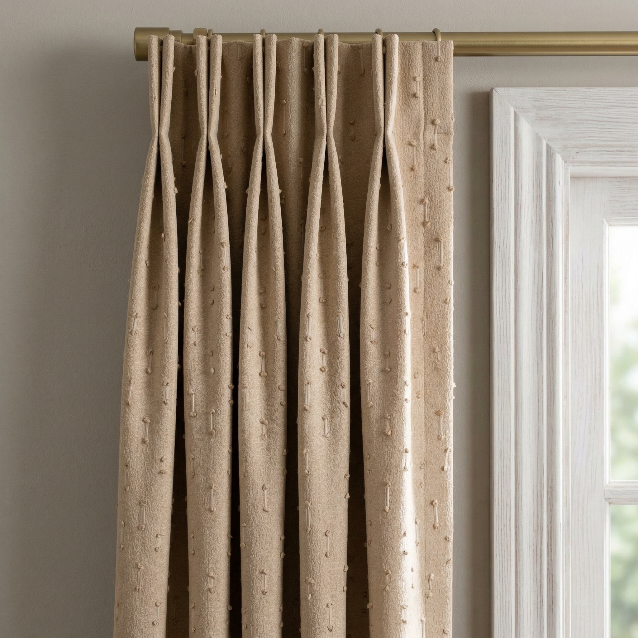 Stone Cream Cotton Linen Tweed Effect Curtain