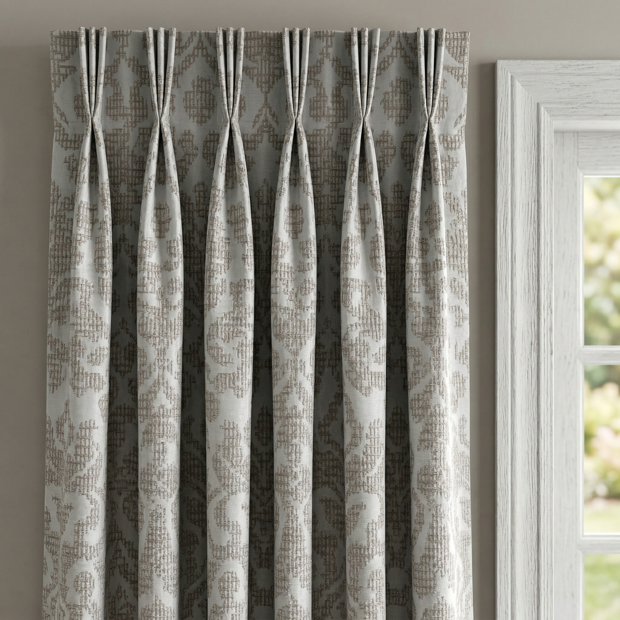 Traditional Cream And Beige Damask Jacquard Curtians