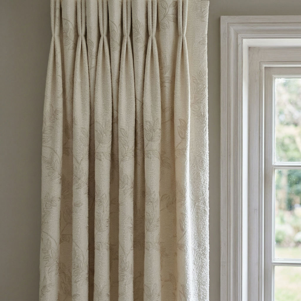 Elegant Off-White Botanical Leaf Embroidery Curtains