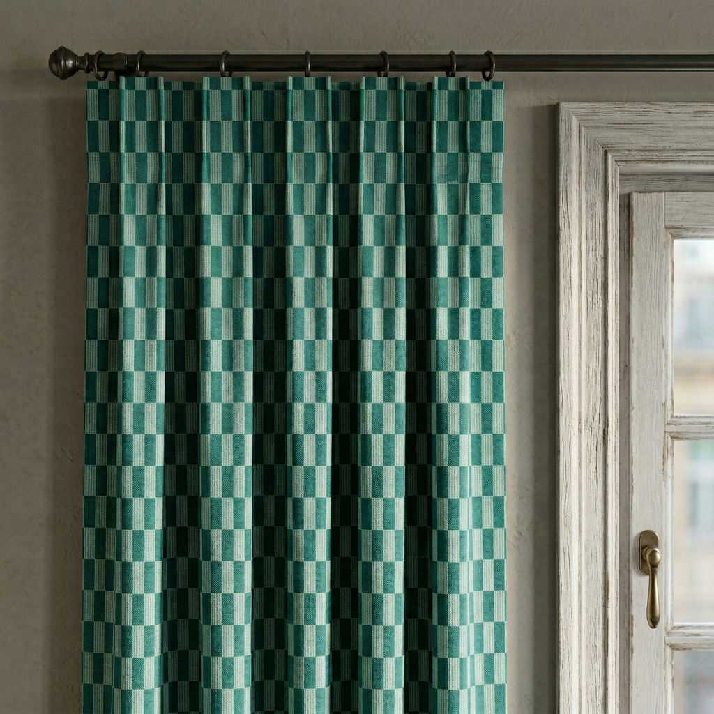 Green & White Checkered Curtains