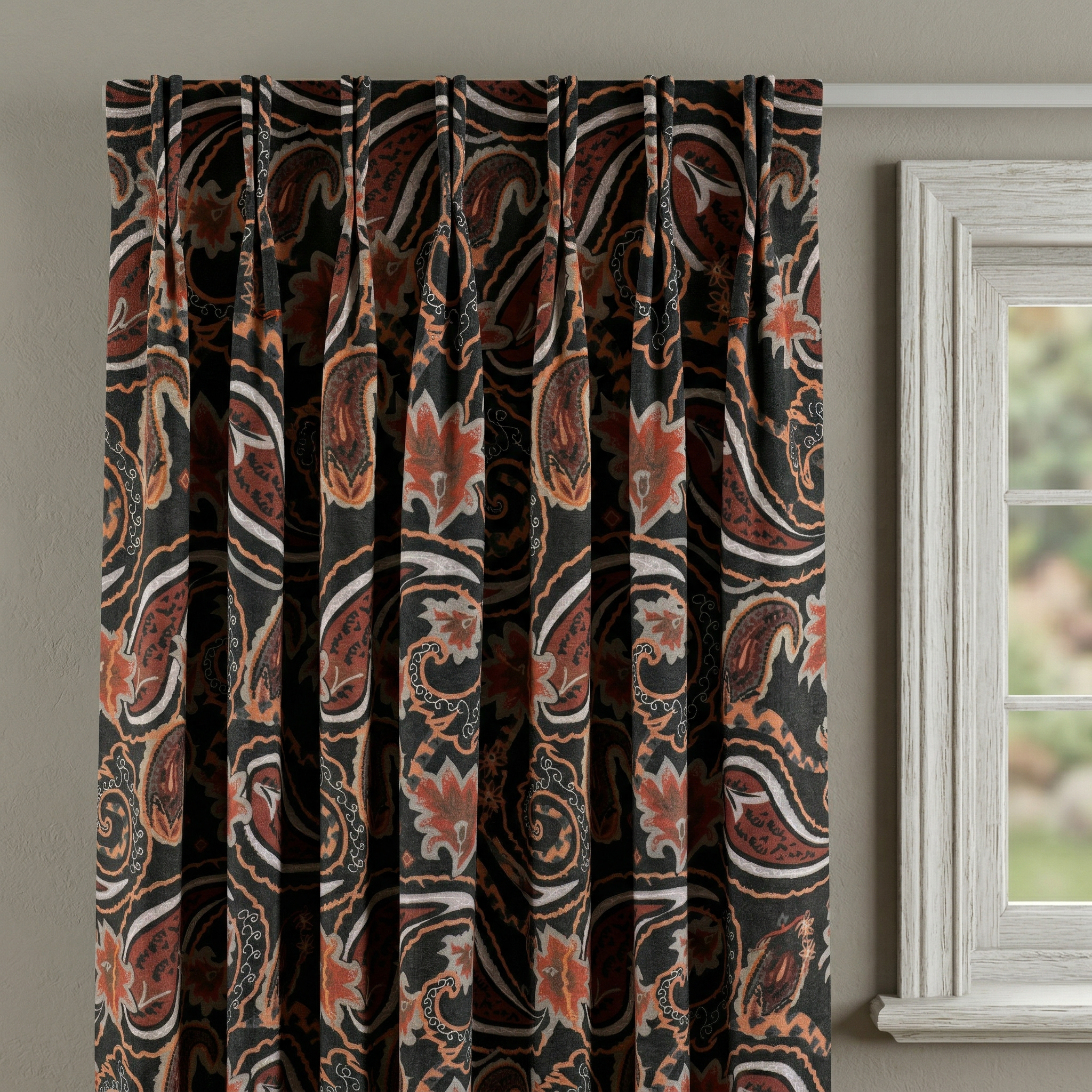 Black & Orange Paisley Curtains