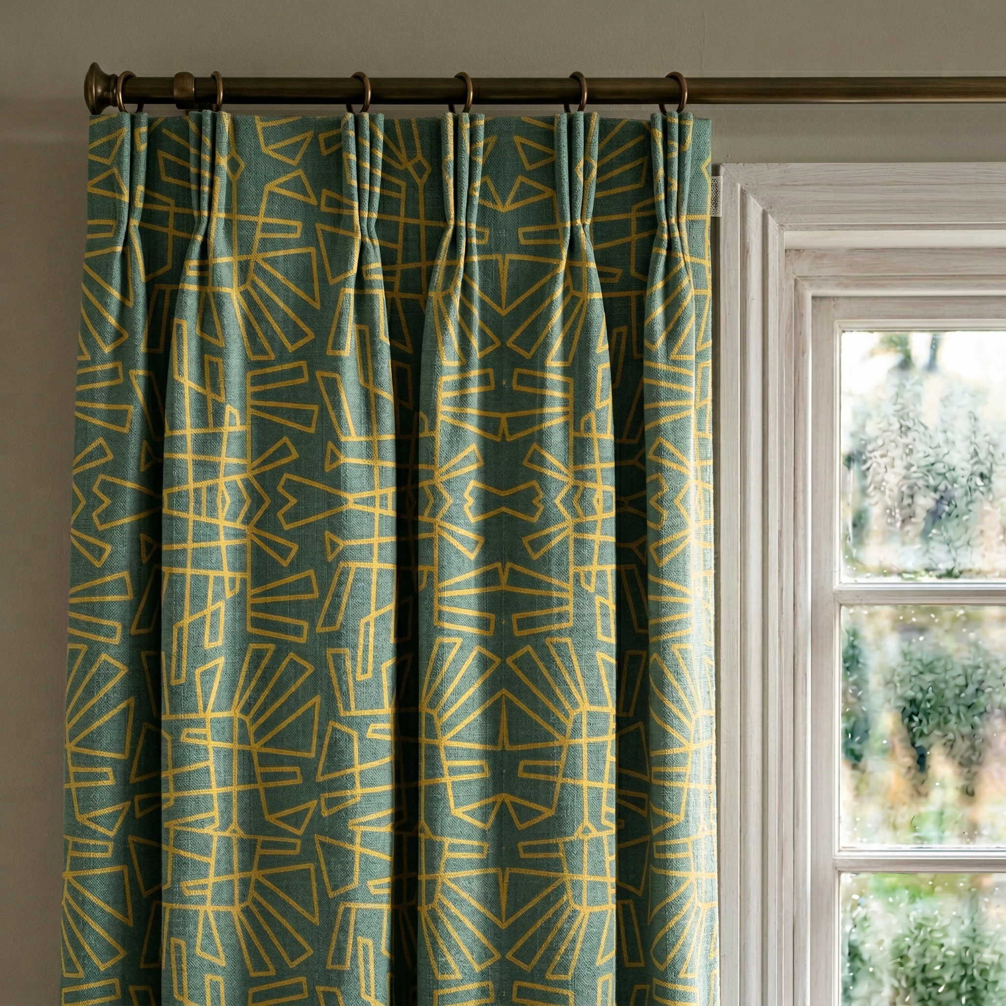 Teal and Mustard Geometric Curtains