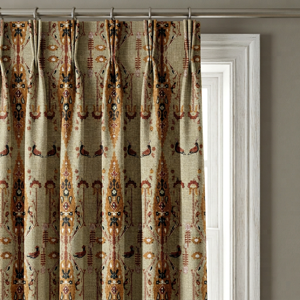 Rust And Black Oriental Bird Pattern Curtains