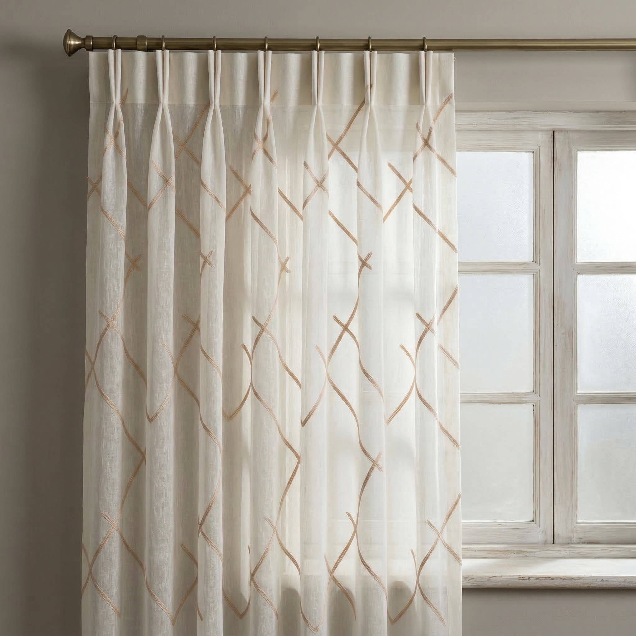 Luxury Embroidered Geometric Linen Blend Sheer Curtains