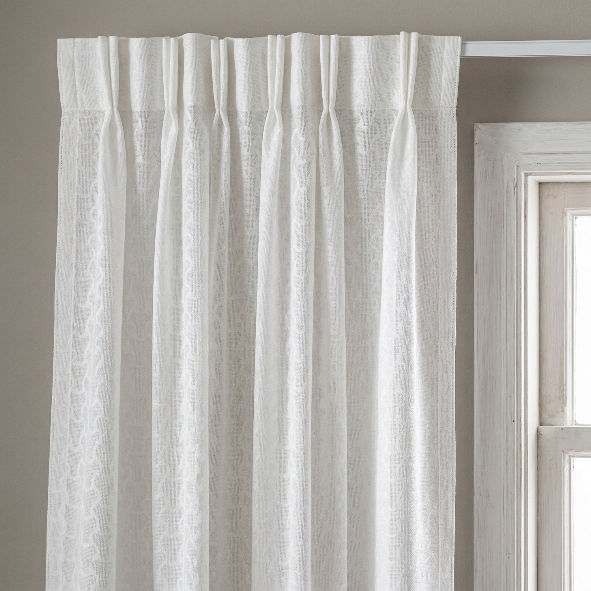 Luxury Ivory Linen Mix Pleated Semi-Sheer Curtain