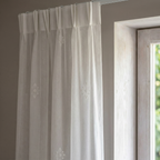 White Embroidered Voile with Lace Trim Curtains