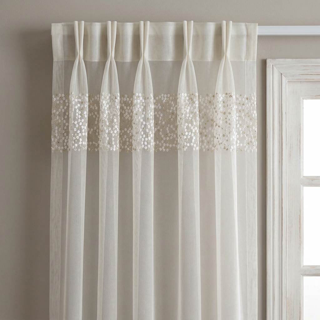 Silver Gold Sequin Border Sheer Curtains