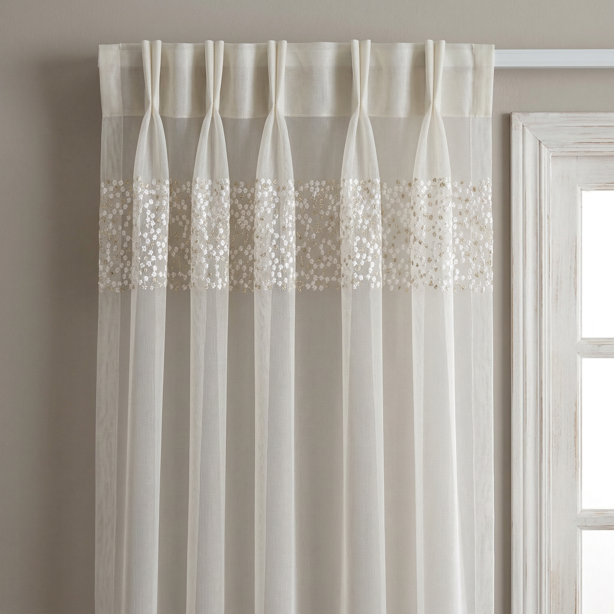 Silver Gold Sequin Border Sheer Curtains