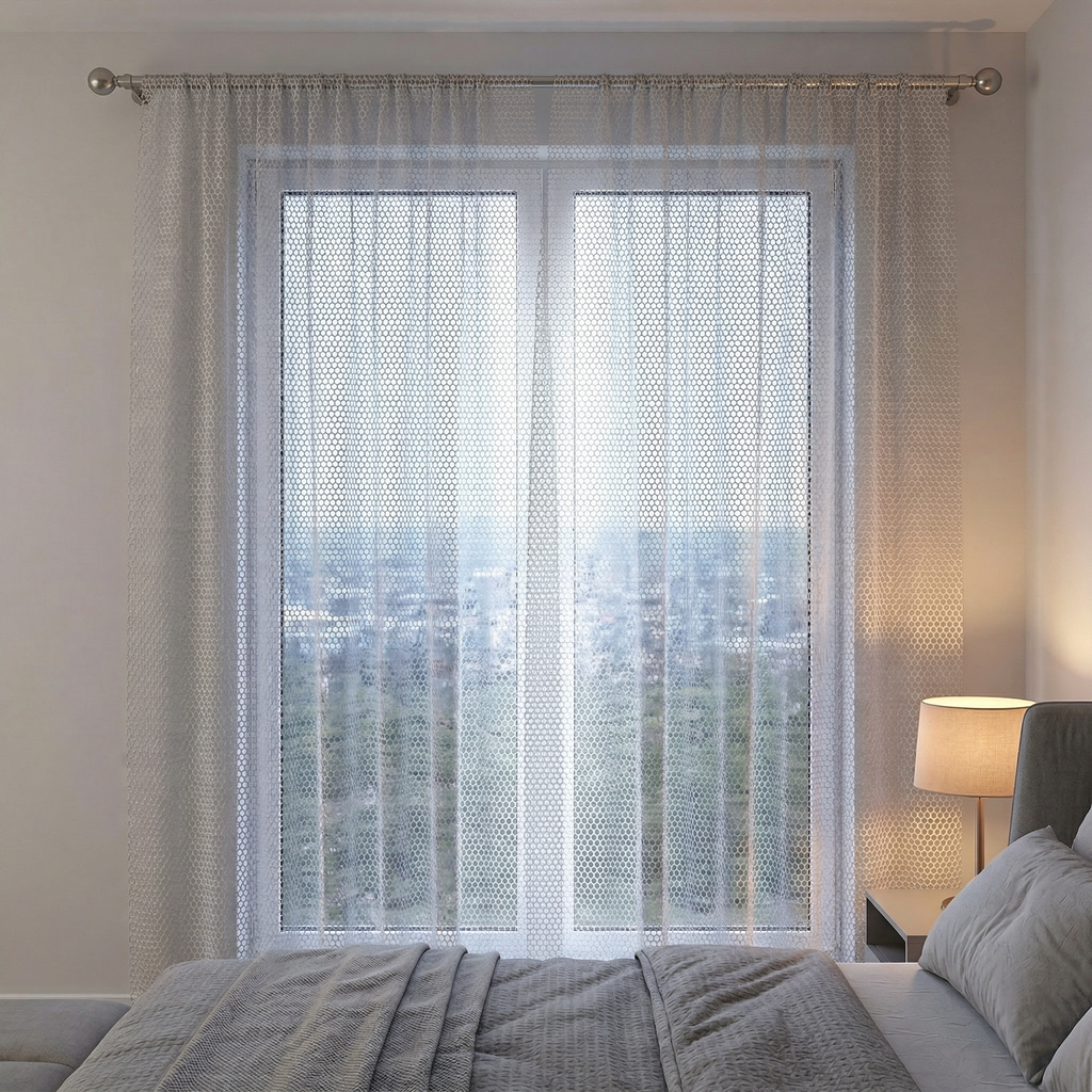 Geometric Open Weave Lattice Net Curtain