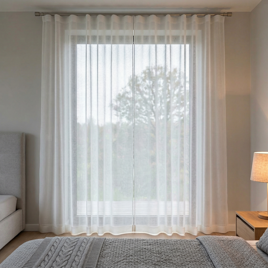 Fine Mesh Textured Tulle Semi Sheer Curtain
