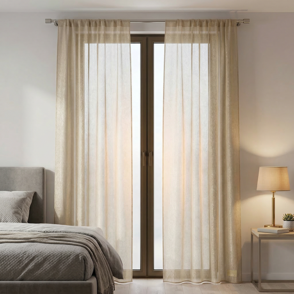 Mink Distressed Slub Tulle Sheer Curtains