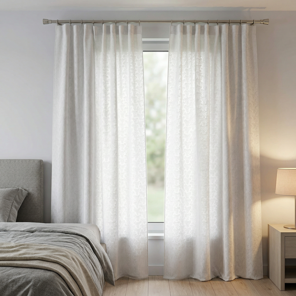 Luxury Ivory Linen Mix Pleated Semi-Sheer Curtain