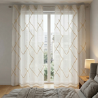 Luxury Embroidered Geometric Linen Blend Sheer Curtains