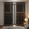 Charcoal Grey & Rust Ornate Damask Curtains