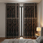 Charcoal Grey & Rust Ornate Damask Curtains