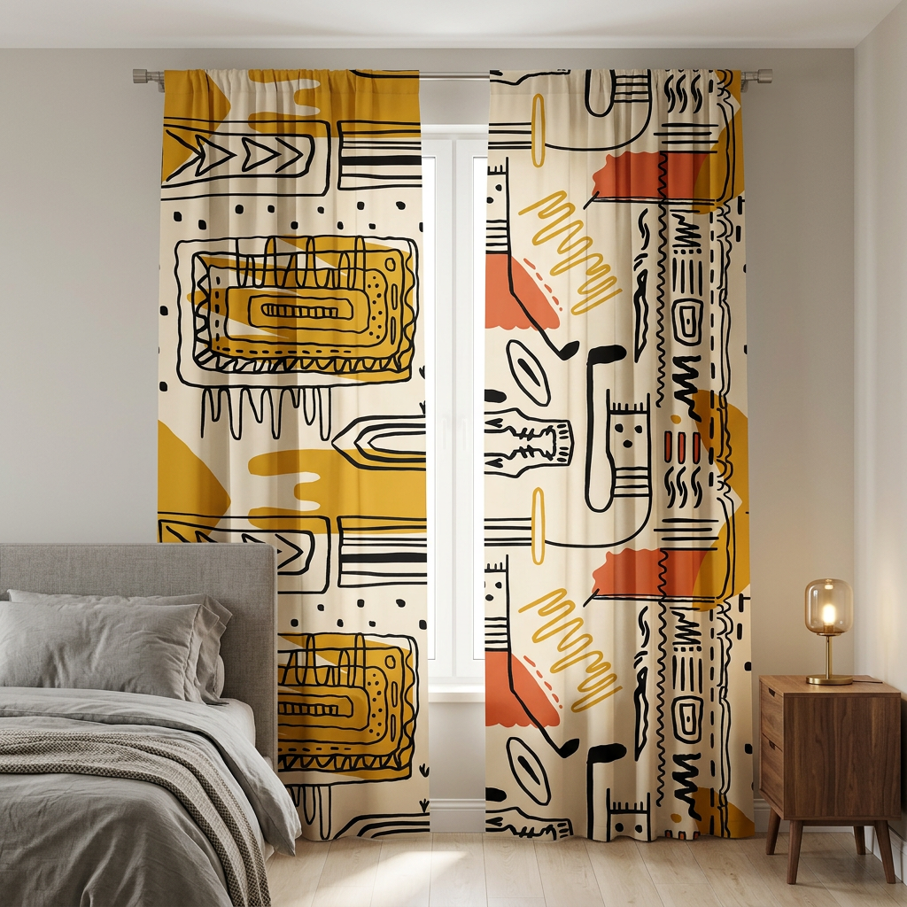 Abstract Tribal Doodle Curtains