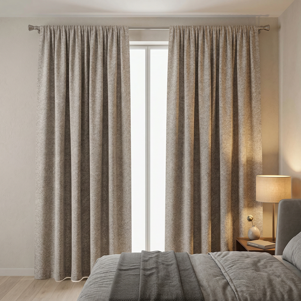 Natural Oatmeal Herringbone Linen Blend Cotton Curtains