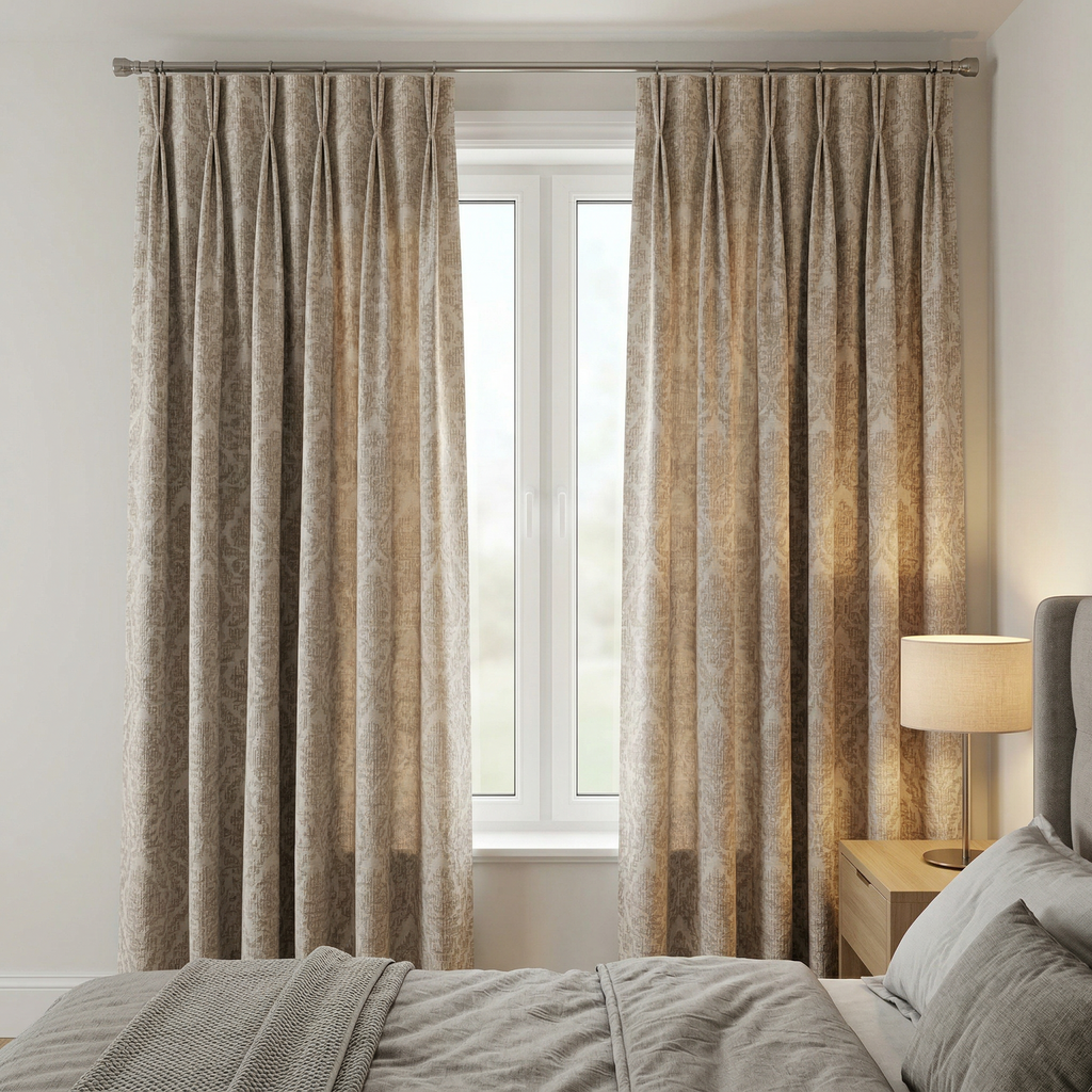 Traditional Cream And Beige Damask Jacquard Curtians