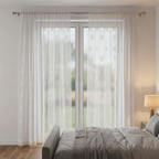 White Embroidered Voile with Lace Trim Curtains