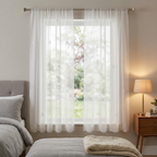 White Floral Embroidered Tulle Curtains