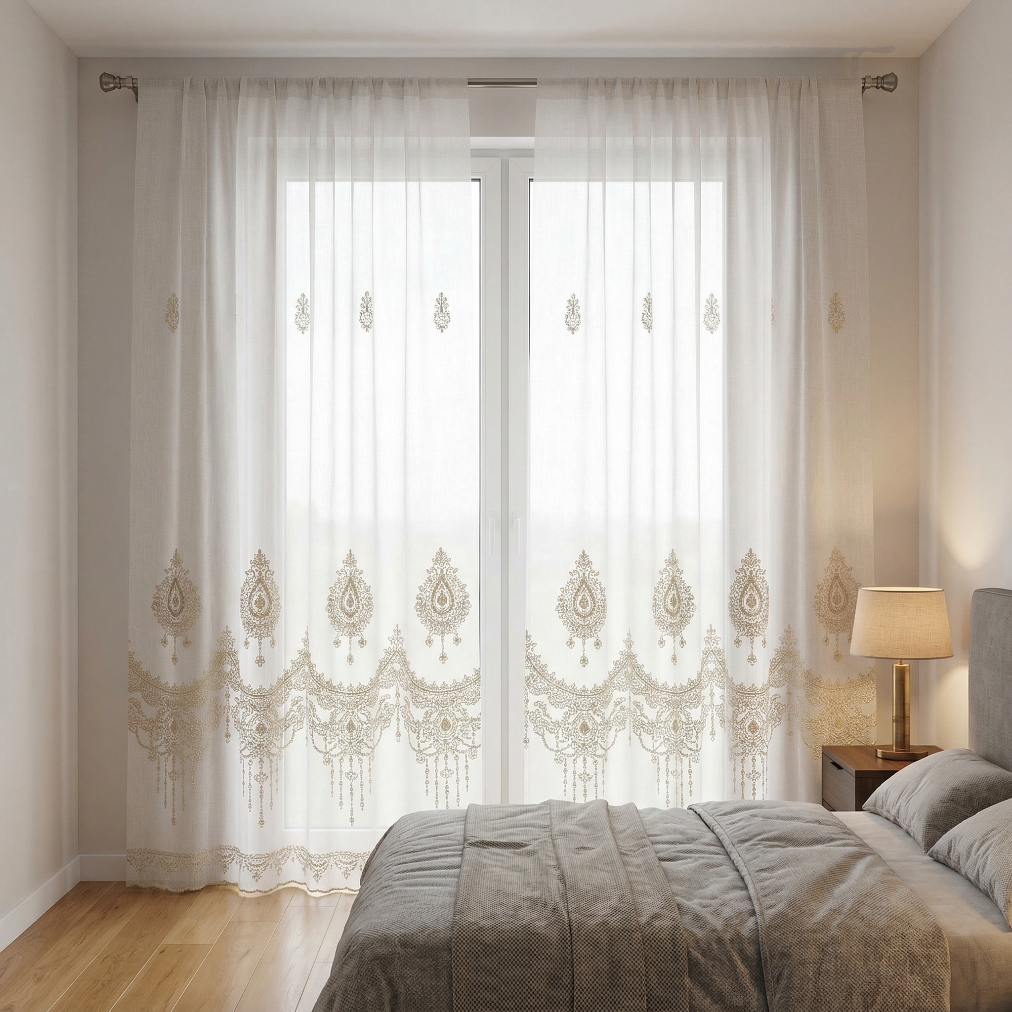 Luxury Cream Gold Vintage Embroidery Sheer Curtains