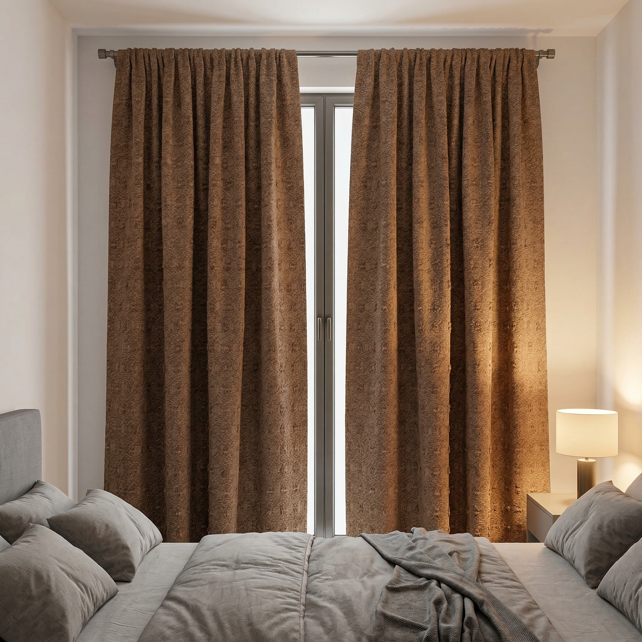 Chestnut Brown Textured Linen Blend Cotton Curtains