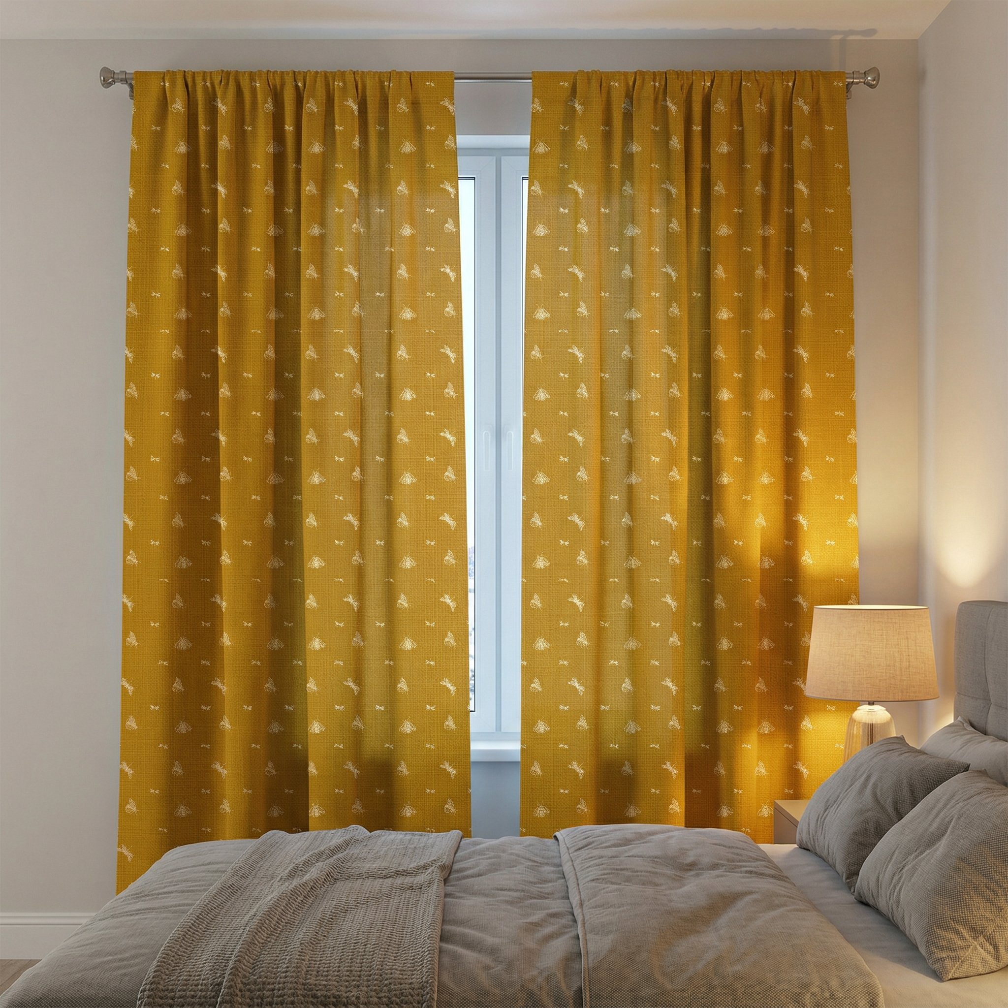 Mustered Yellow Fabric With White Curtains