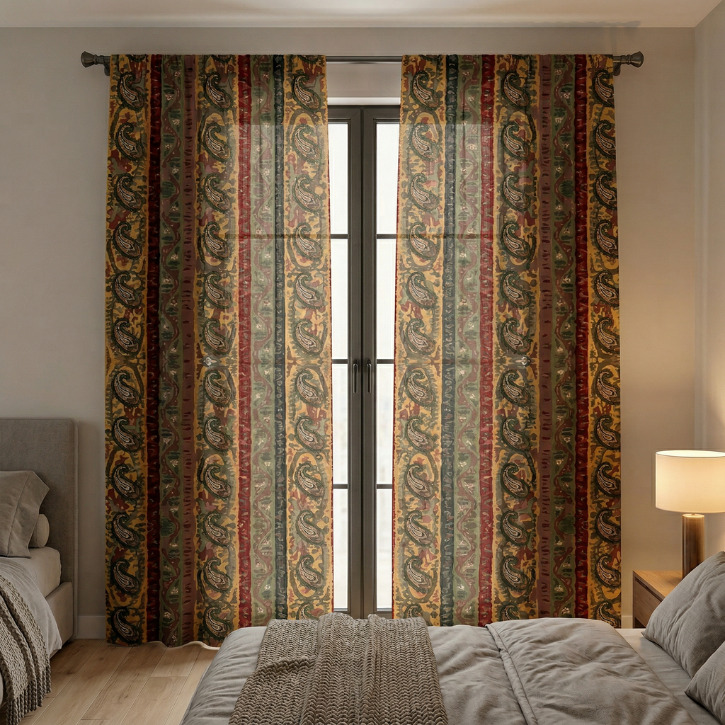 Red And Green Bukhara Curtains