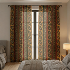 Red And Green Bukhara Curtains
