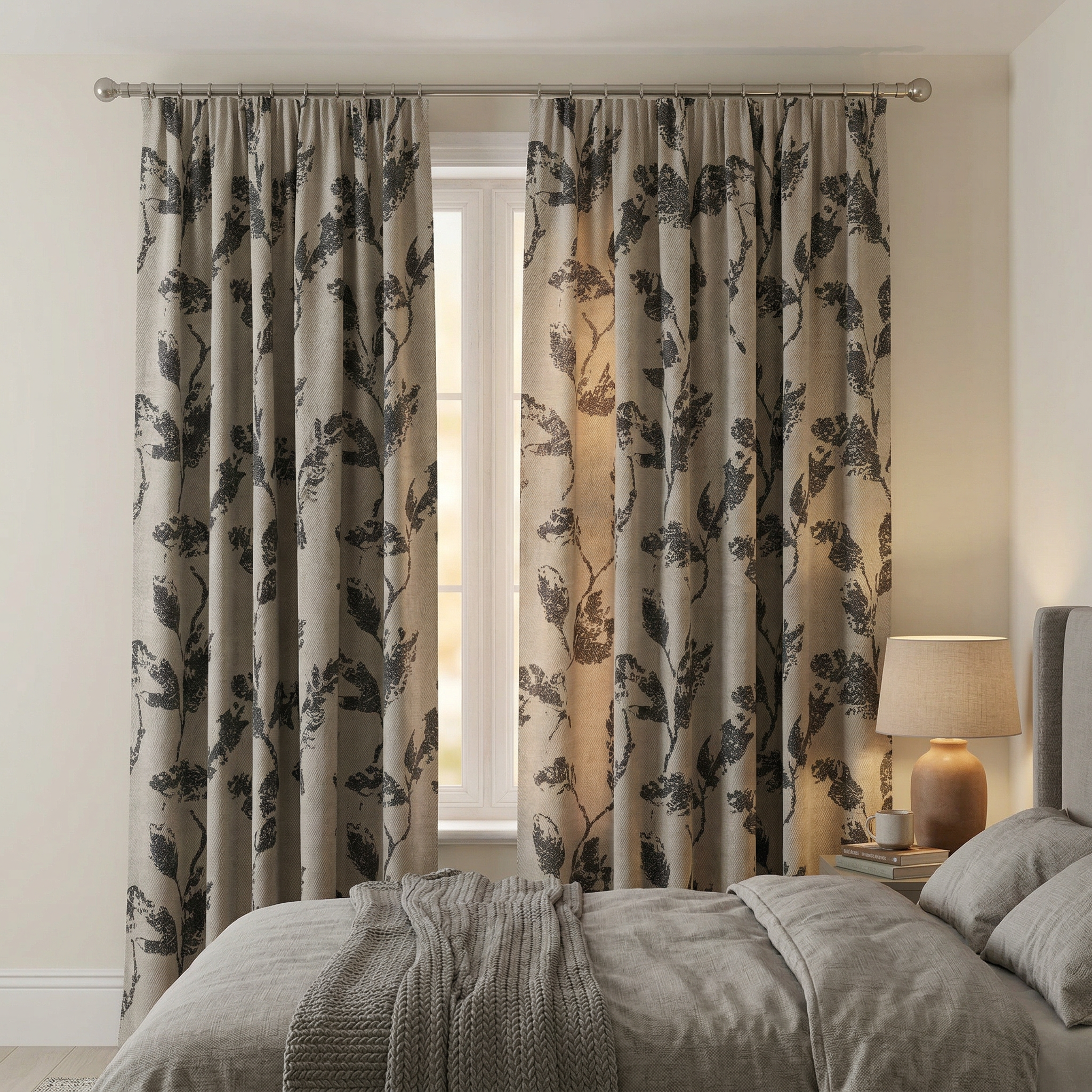Dusky Floral Leaf Curtains
