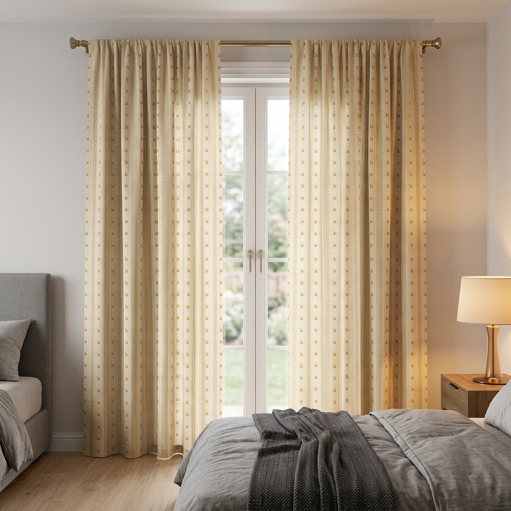 Cream Striped Fabric With Gold Arrow Curtains