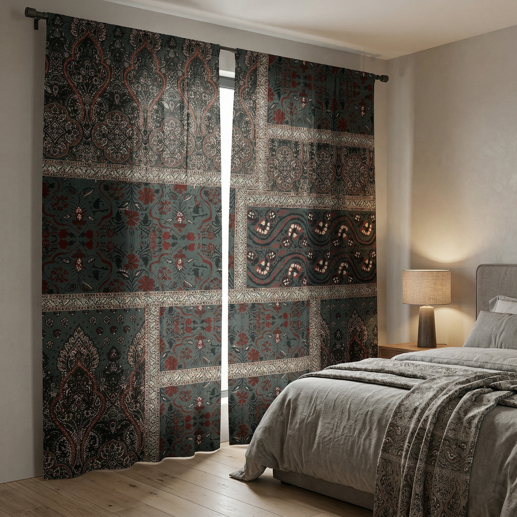 Velvet Blue & Grey Kanji Curtains
