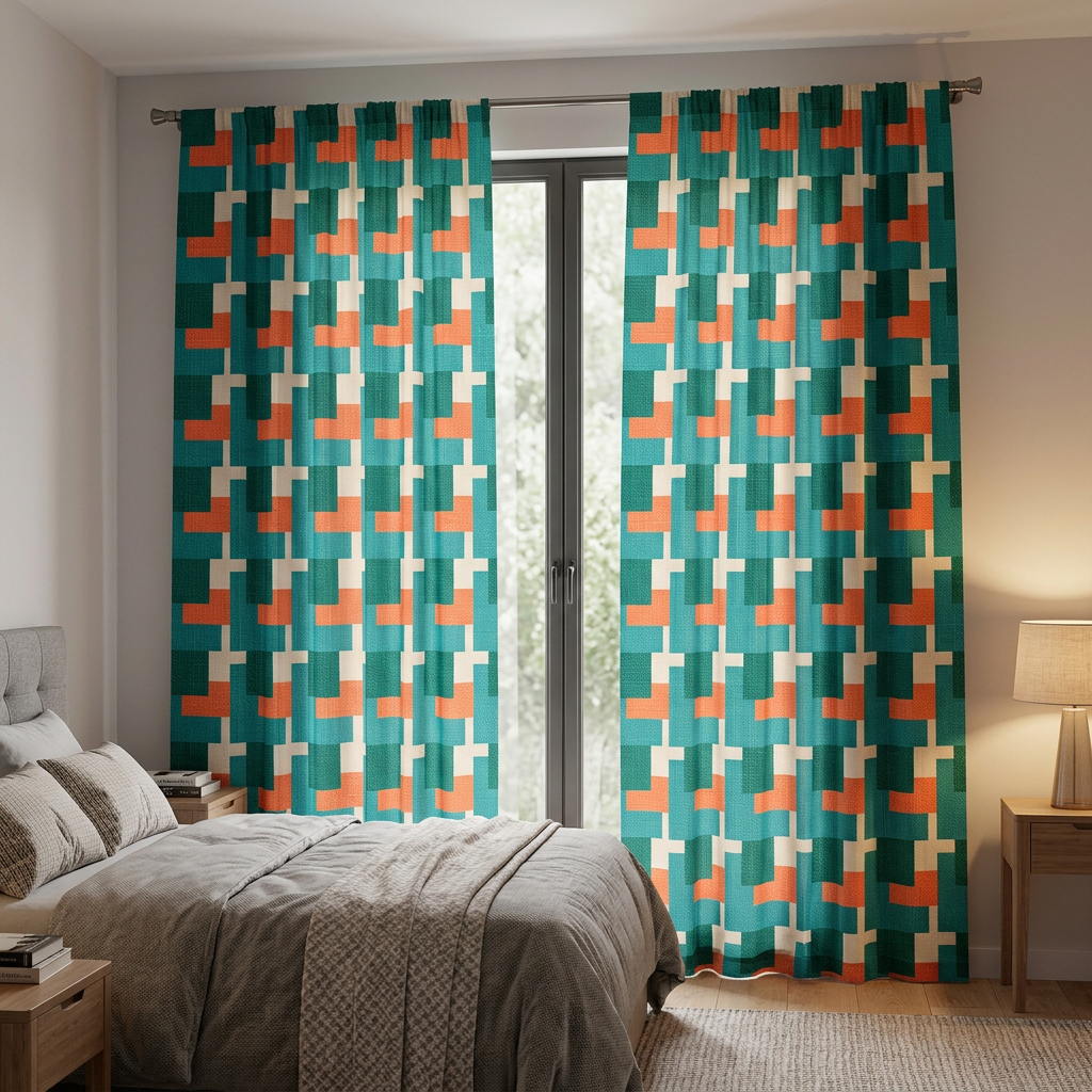 Small Design Blue And Orange Curtains