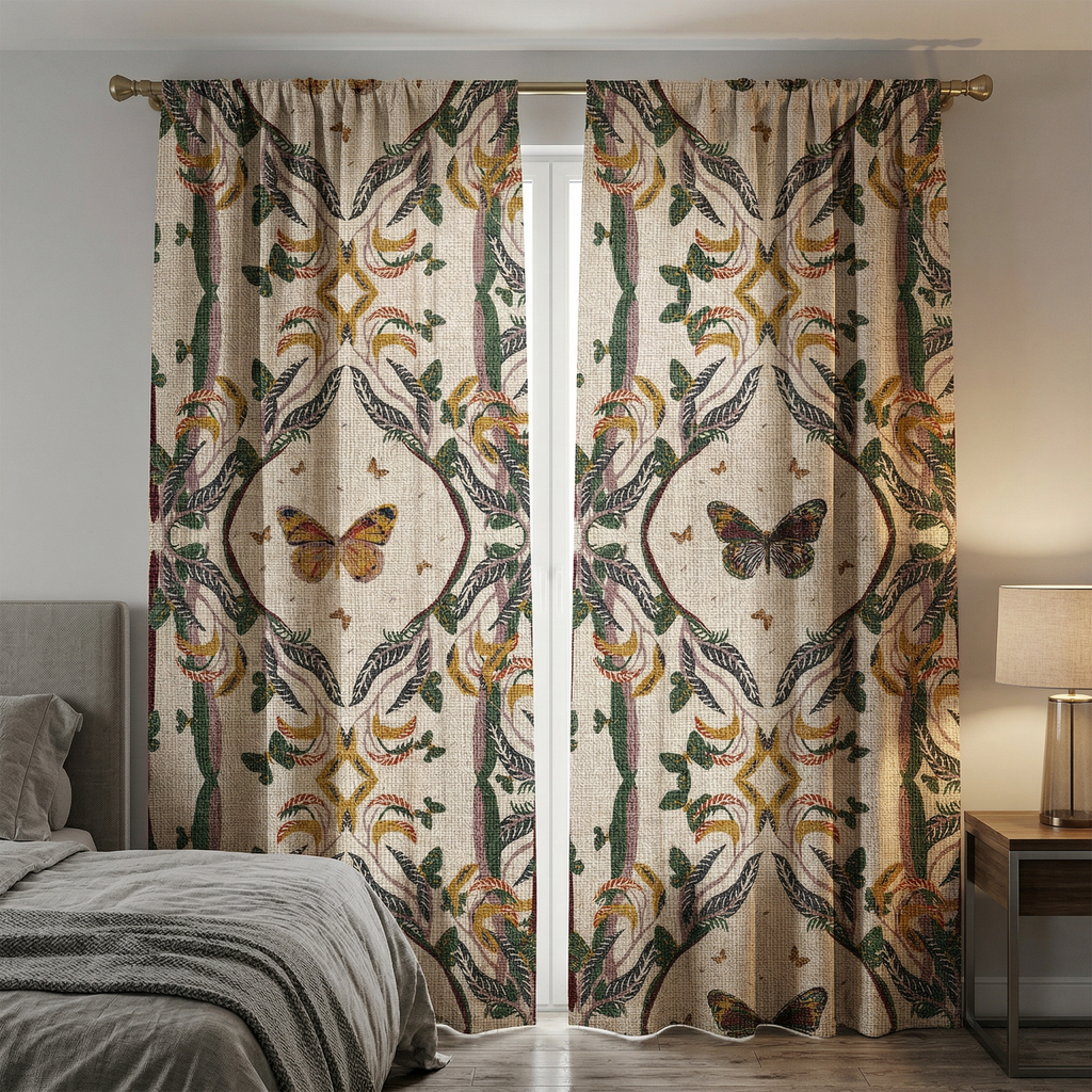 Bohemian Butterfly & Leaf Print Curtains