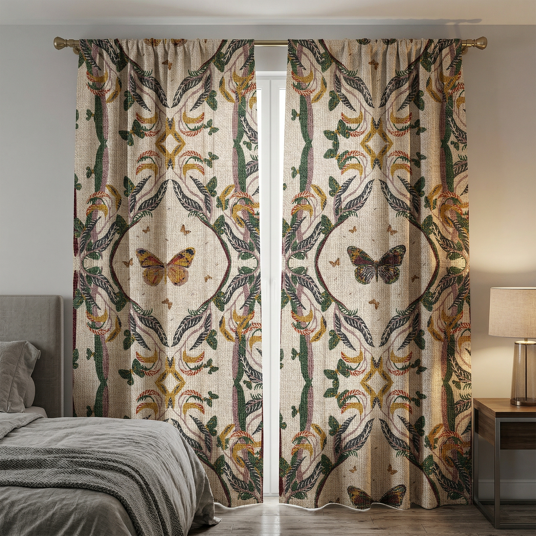 Bohemian Butterfly & Leaf Print Curtains