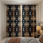 Navy Blue Fabric With Flower And Fish Curtains