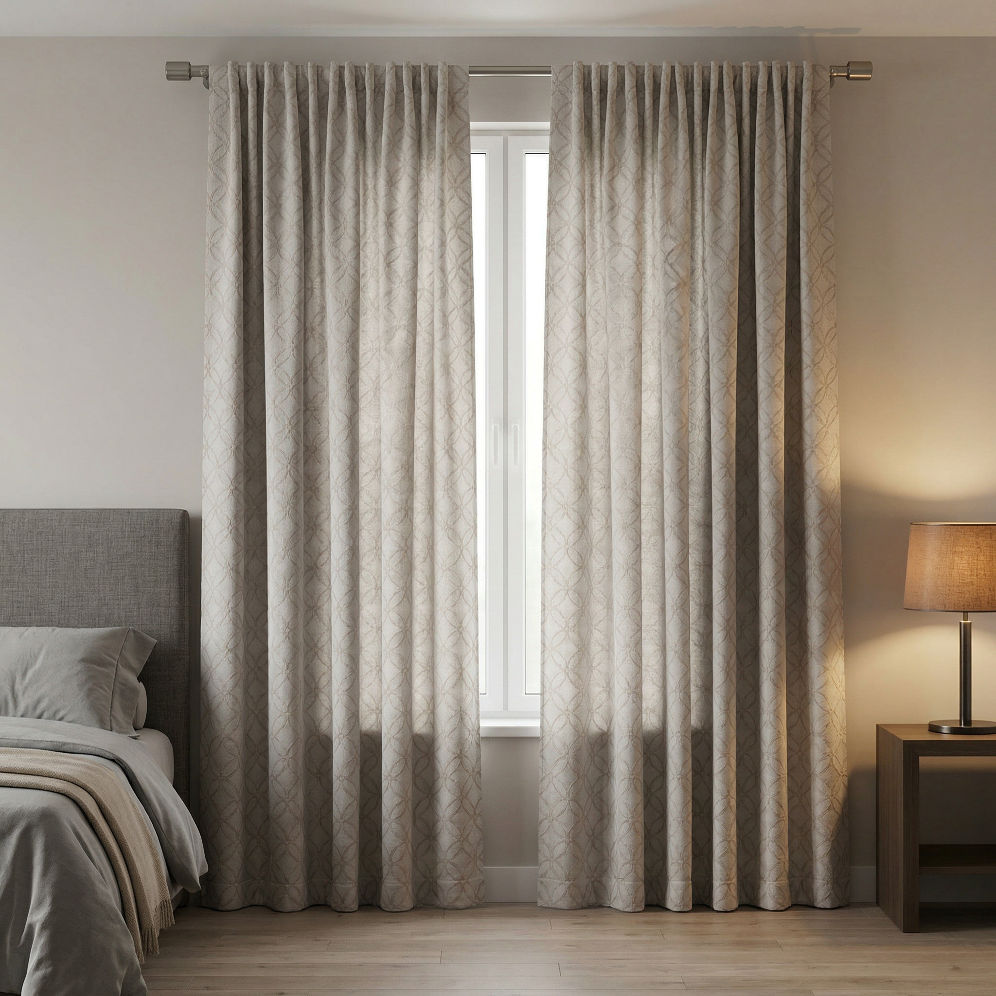 Modern Champagne Gold Trellis Geometric Curtains