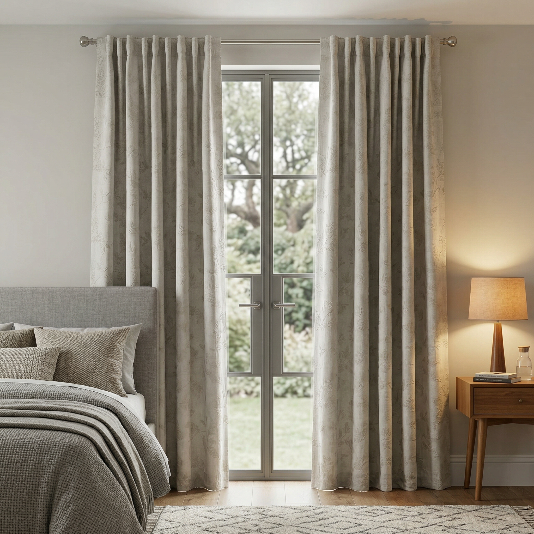 Elegant Off-White Botanical Leaf Embroidery Curtains