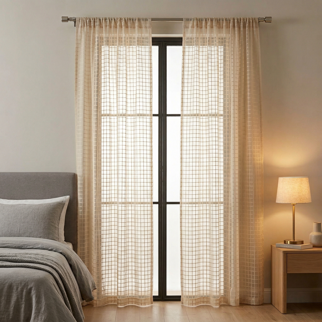 Natural Tailored Pleat Open Mesh Linen Curtains