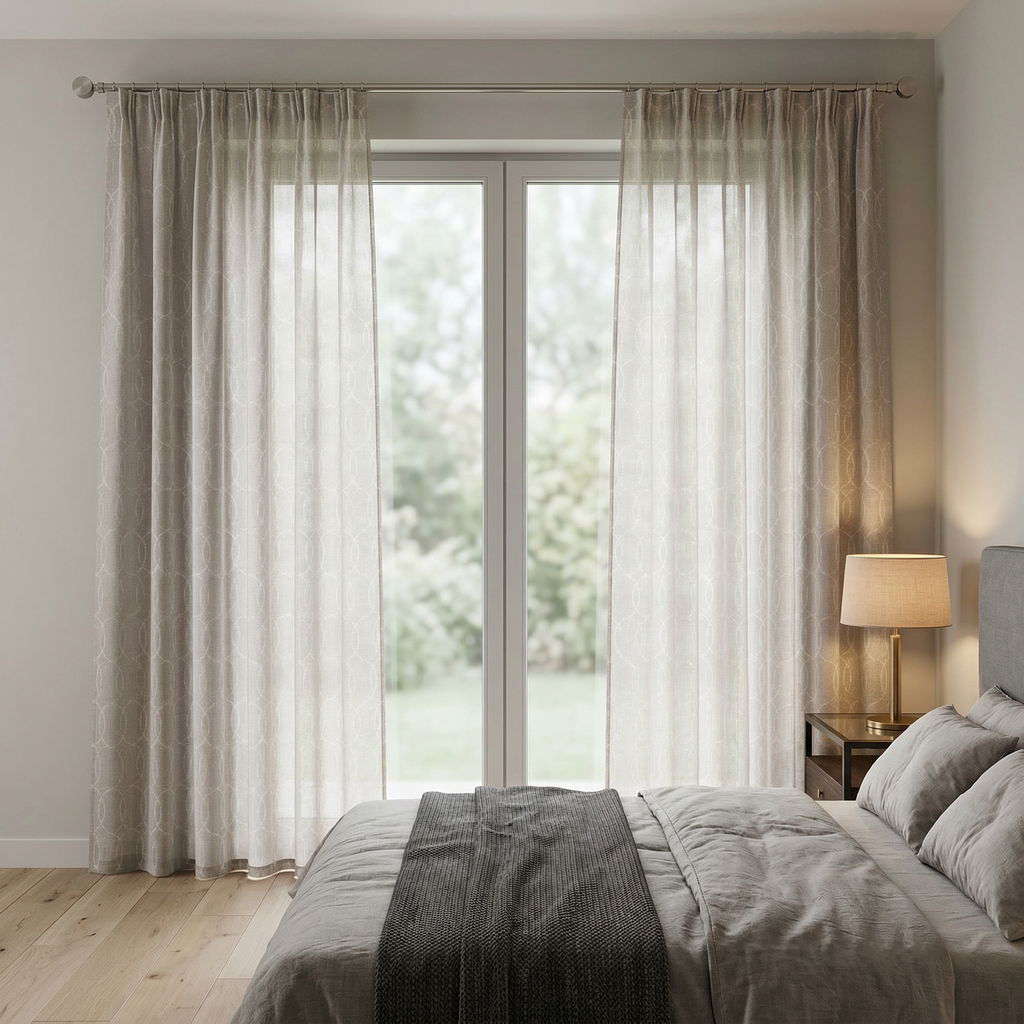 Contemporary Greige Textured Linen Patterned Curtain