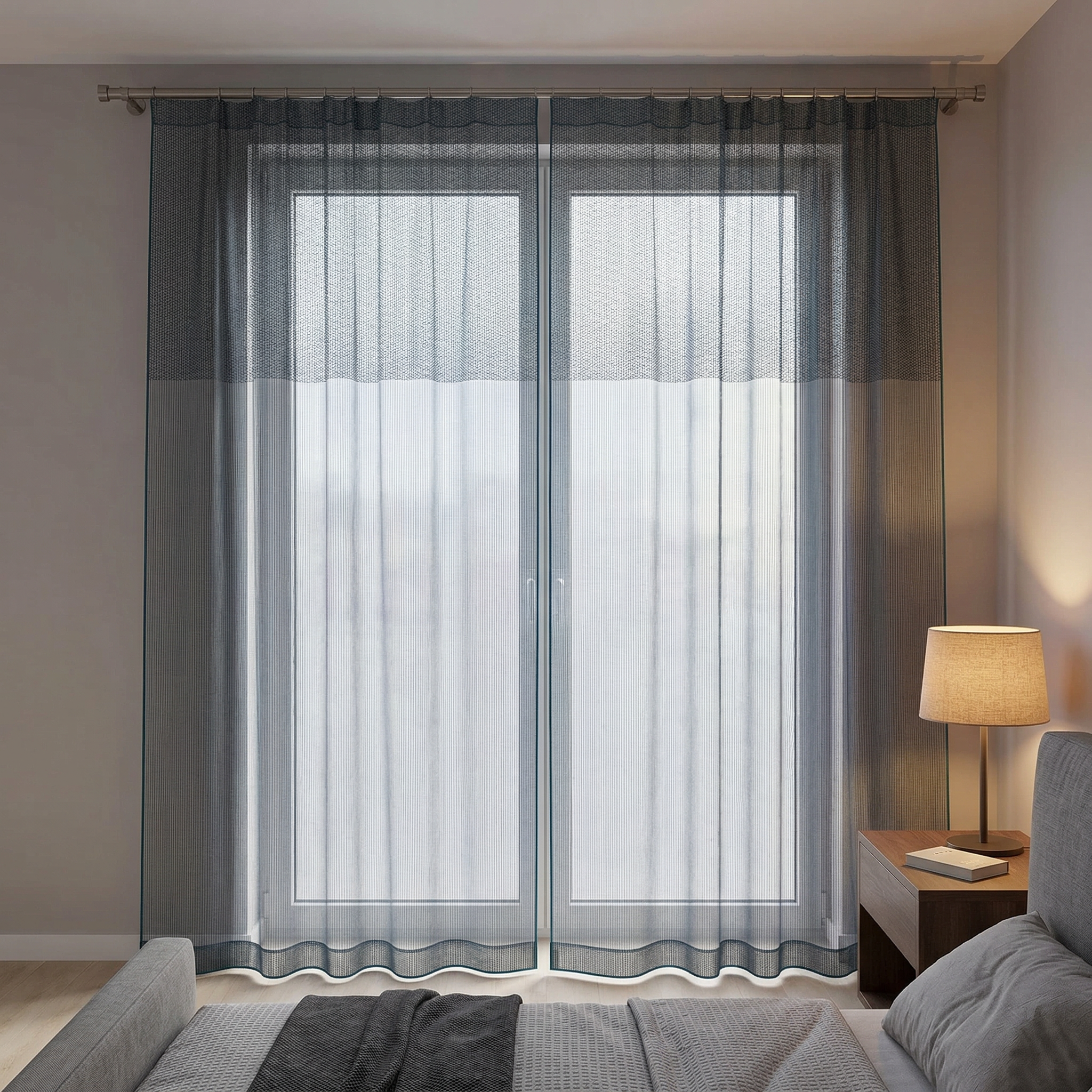 Square Grid Linen Effect Net Curtains