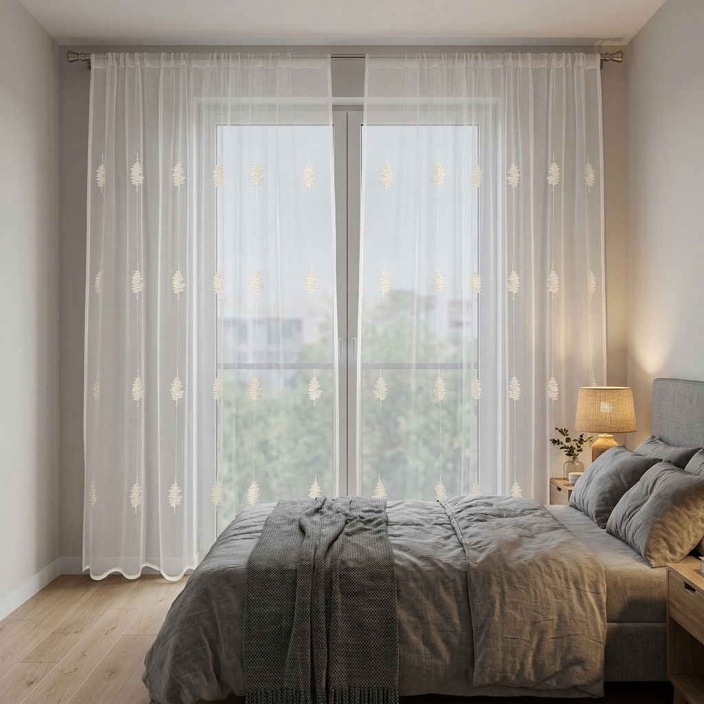 Scalloped Edge Embroidered Tulle Sheer Curtains