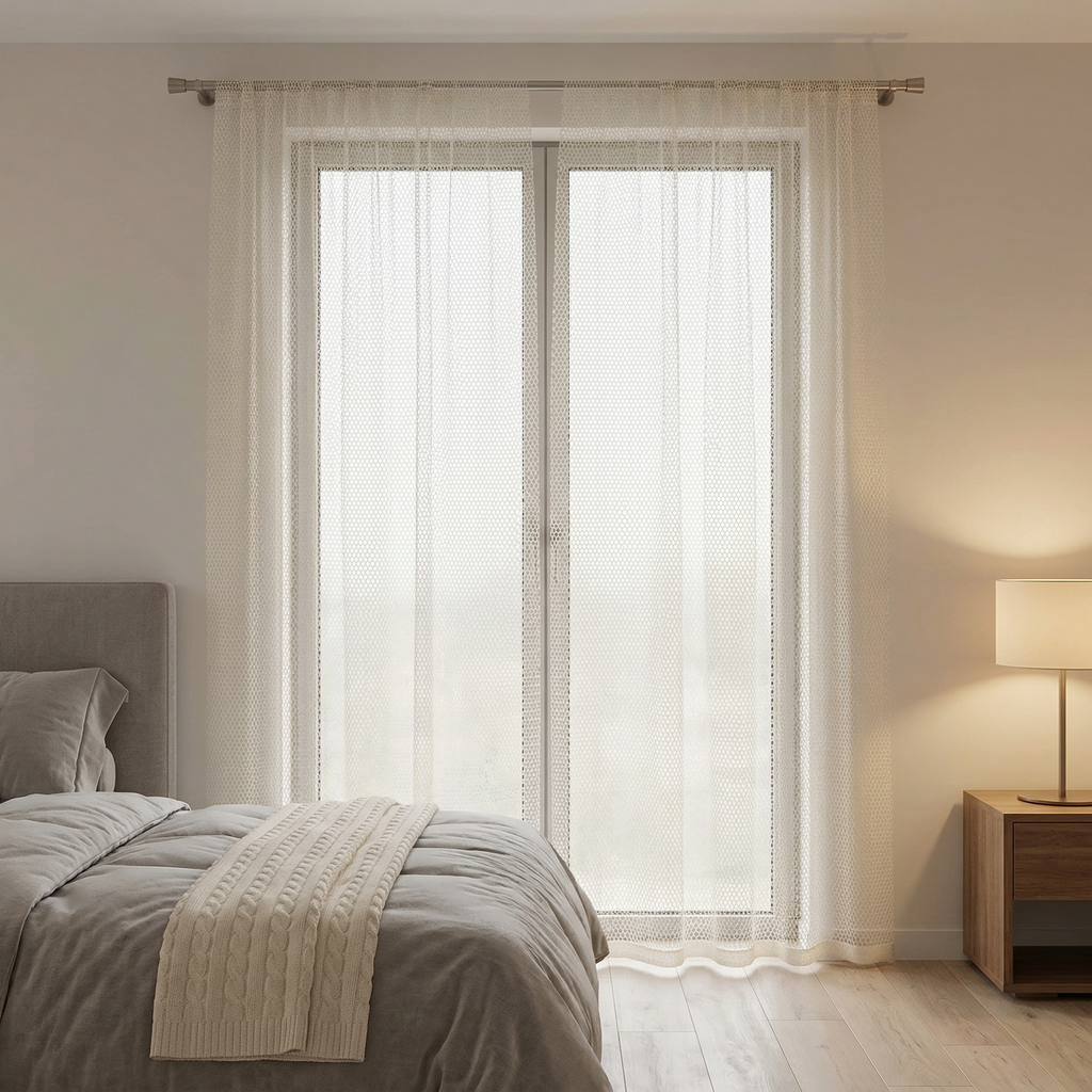 Geometric Open Weave Lattice Net Curtain